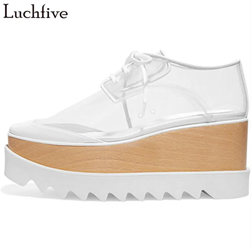 

Luchfive Clear Composite Bottom Casual Shoes Women Platform Shoes Lace Up Thick Bottom Brogue Shoes Sheepskin Insole 2019 Spring