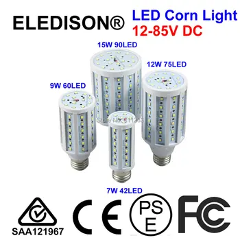 

DC 12-85V LED Light Bulb 7W 10W 12W 15W E27 Corn Light Ceiling PL Downlight 12V 24V 60V 85V DC Solar Power Yacht RV Light
