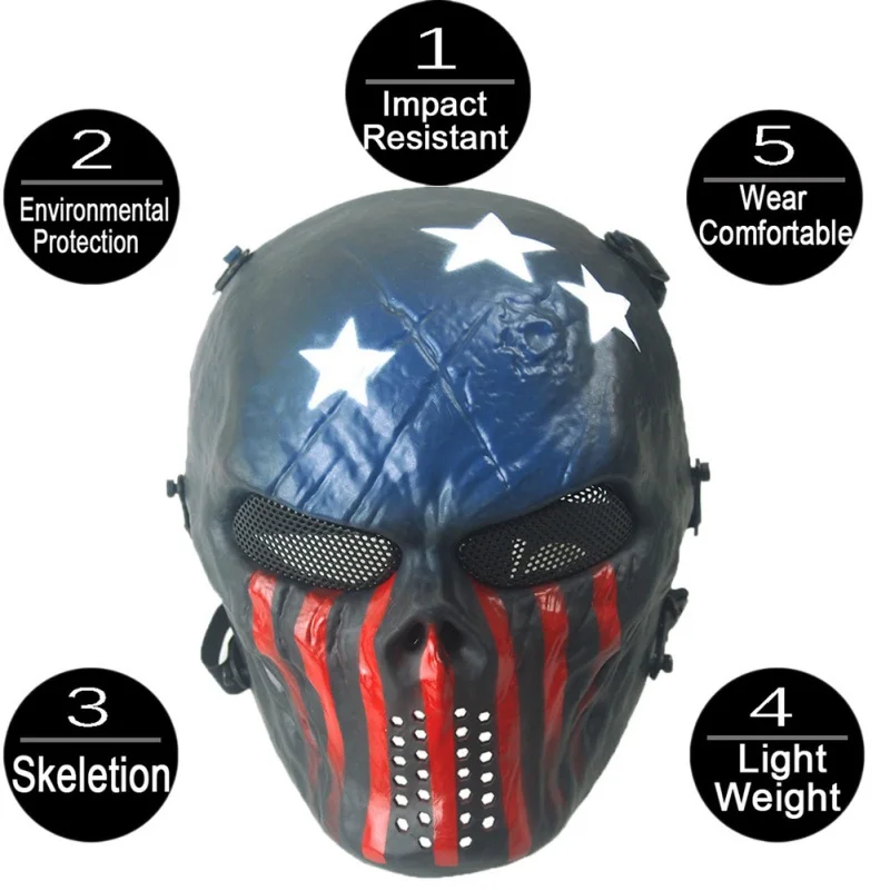 Тактический военный Хэллоуин страйкбол Пейнтбол Полное Лицо Череп Скелет CS маска дышащий ветрозащитный страшные маски для верховой езды