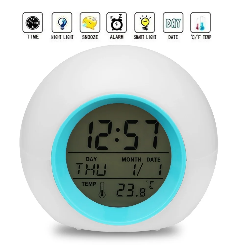 

LED Digital Alarm Clock Natural Sound Backlight Temperature Snooze Calendars Time Display Function Smart Table Clock Child Gift