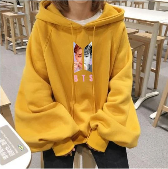 

Kpop 2019 new Korean album love yourself Harajuku hoodies loose lantern sleeves ulzzang women yellow hooded Sweatshirt