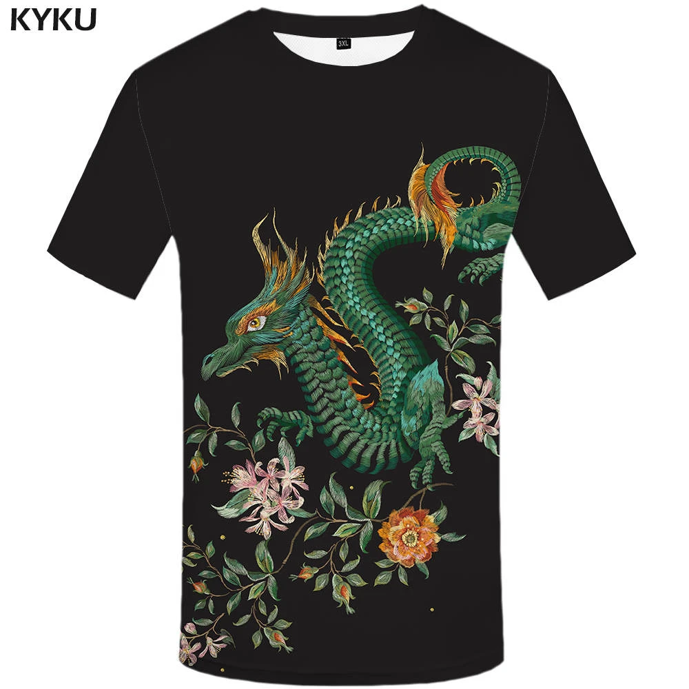 

New Brand Dragon T-shirt Flower Tshirt Black Tops T-shirts Funny T shirt Women 3d Casual Summer Woman