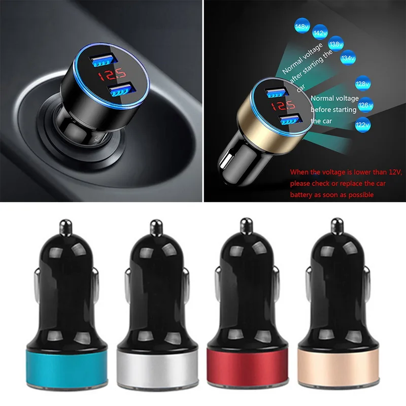 

Car Charger Mini Dual Usb Car Charger Car-styling 2 Port USB Phone Fast Car-Charger With LED Display Voltage Current For Phone