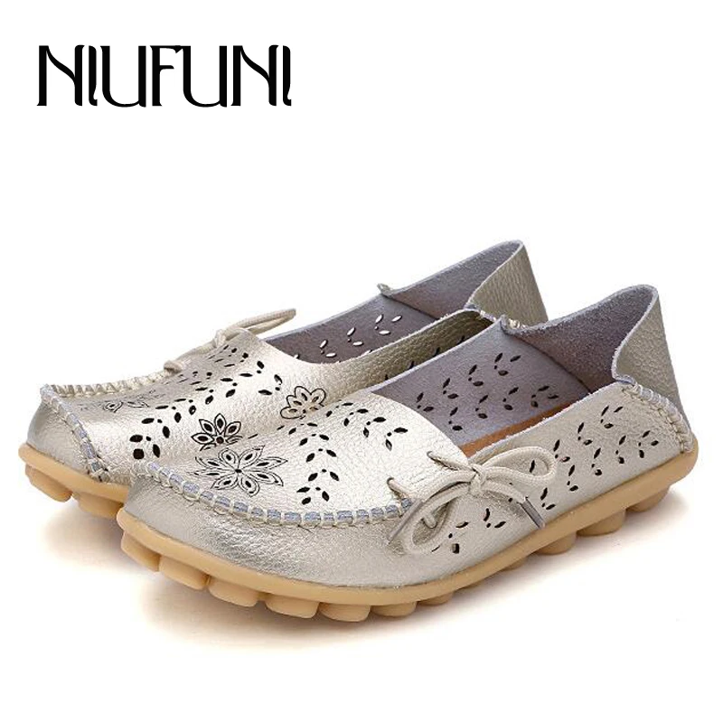 2016 New Casual Leather Shoes Women Comfortable Cut Outs