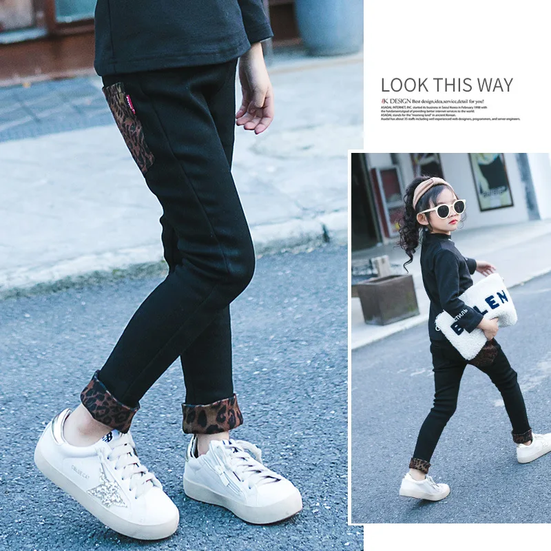 

Girls pants plus velvet thick warm autumn and winter children's clothing baby feet tight stretch pencil pants