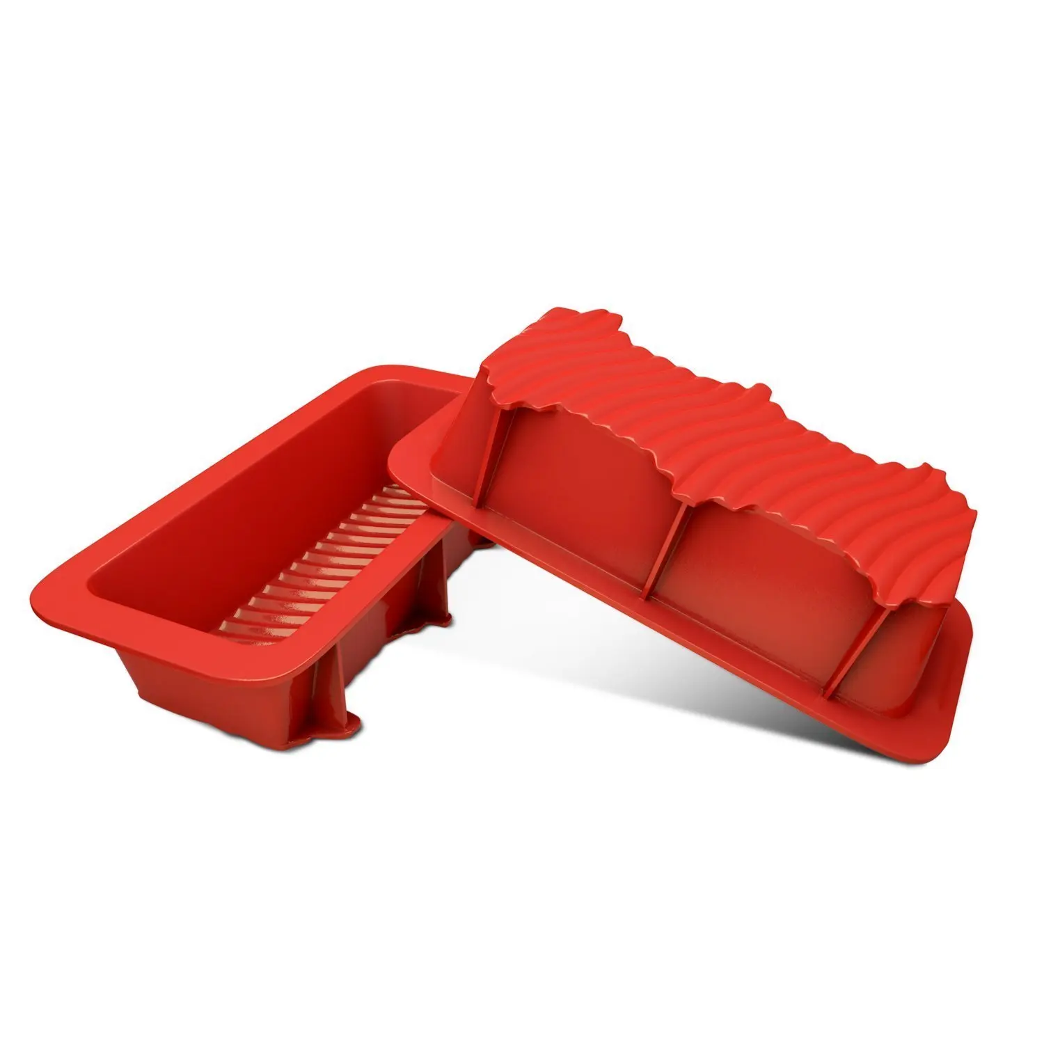 

2 Piece Loaf Pans set - Silicone Baking Molds - Nonstick Bakeware Set Rectangular Pans - Red