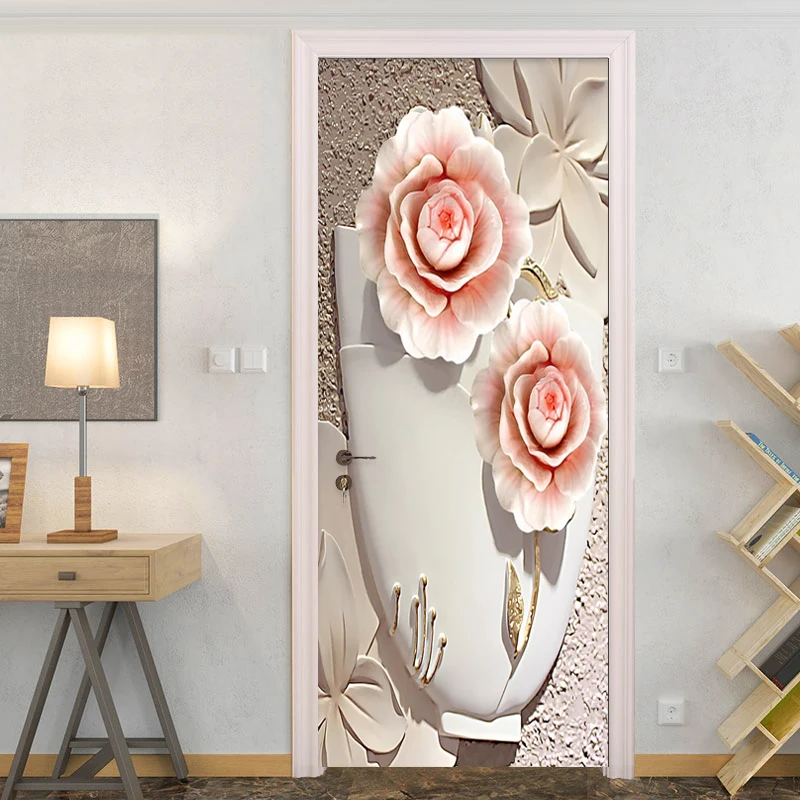 2 قطعة/مجموعة الإبداعية DIY 3D جدار الباب ملصقات الأوروبية نمط 3D تنقش إناء الزهور خلفيات غرفة المعيشة ديكور المنزل لصق