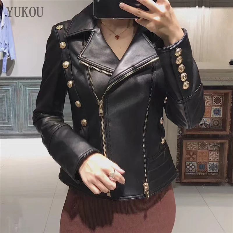  Fashion Woman Coats Natural Sheepskin Leather Female Jackets Motorcycle Leather Clothing Real Sheep