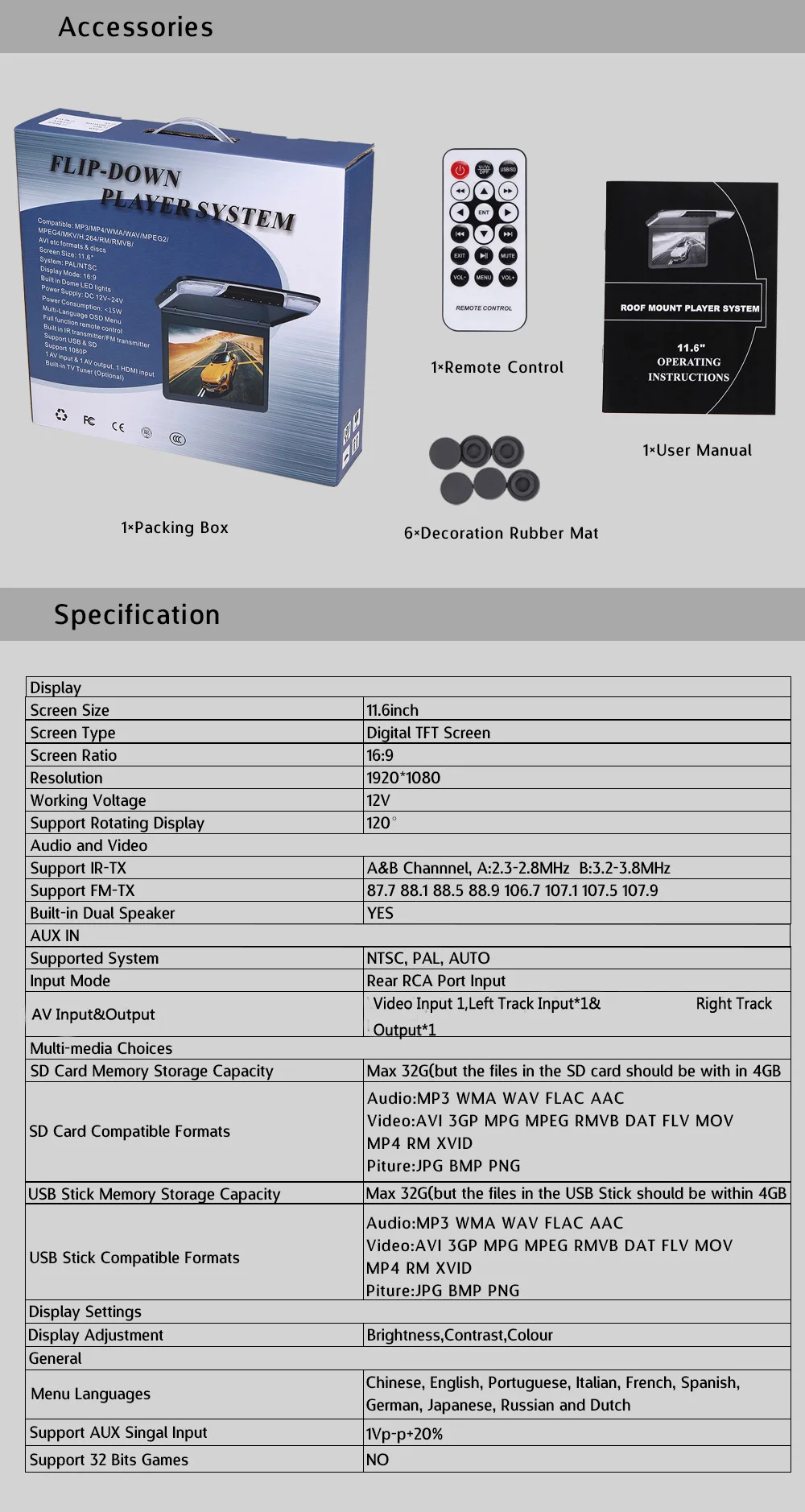 XST 11,6 дюймов Автомобильный откидной потолочный монитор на крышу с Full HD 1920x1080P экраном HDMI порт USB SD IR FM MP5 видео плеер