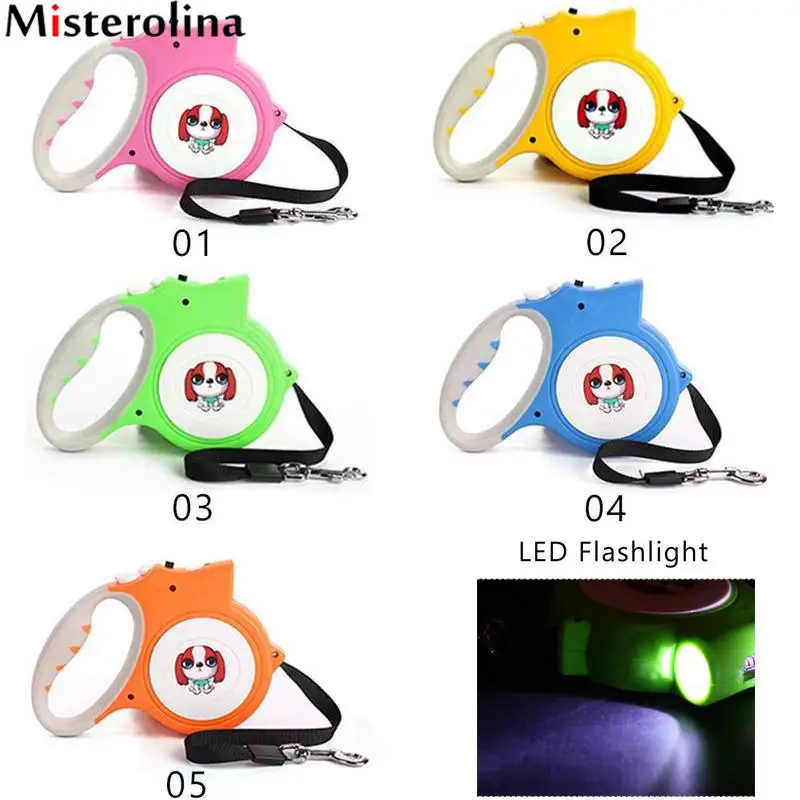 Günstige Versenkbare Hunde Leine Mit Licht Helle Taschenlampe Erweiterung Puppy Wandern Führt Kleine Mittelgroße Hunde Rosa Gelb Grün Blau Orange