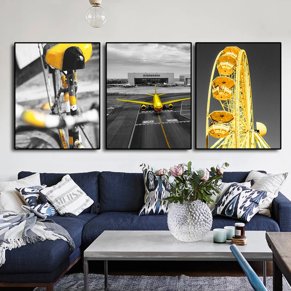 Yellow and Gray Wall Pictures Art Poster Print Canvas Painting Calligraphy Decorative Picture for Living Room Home Decor | Дом и сад