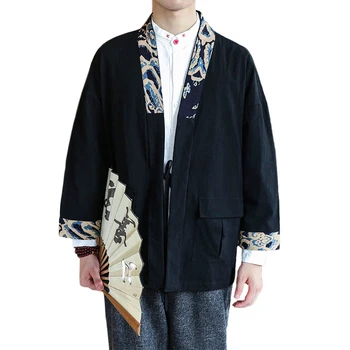 

2019 Spring New Men Belt Outwear Shirts Chinese Vintage Style Male Cloak Coat Half Sleeve Loose Fashion Casual Trench M-5XL