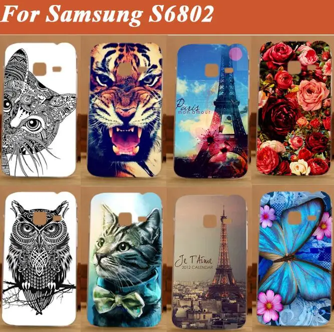 

Colored case For Samsung Galaxy Ace Duos S6802 GT-S6802 6802 cover ,high quality painting tiger owl case for samsung s6802 cover