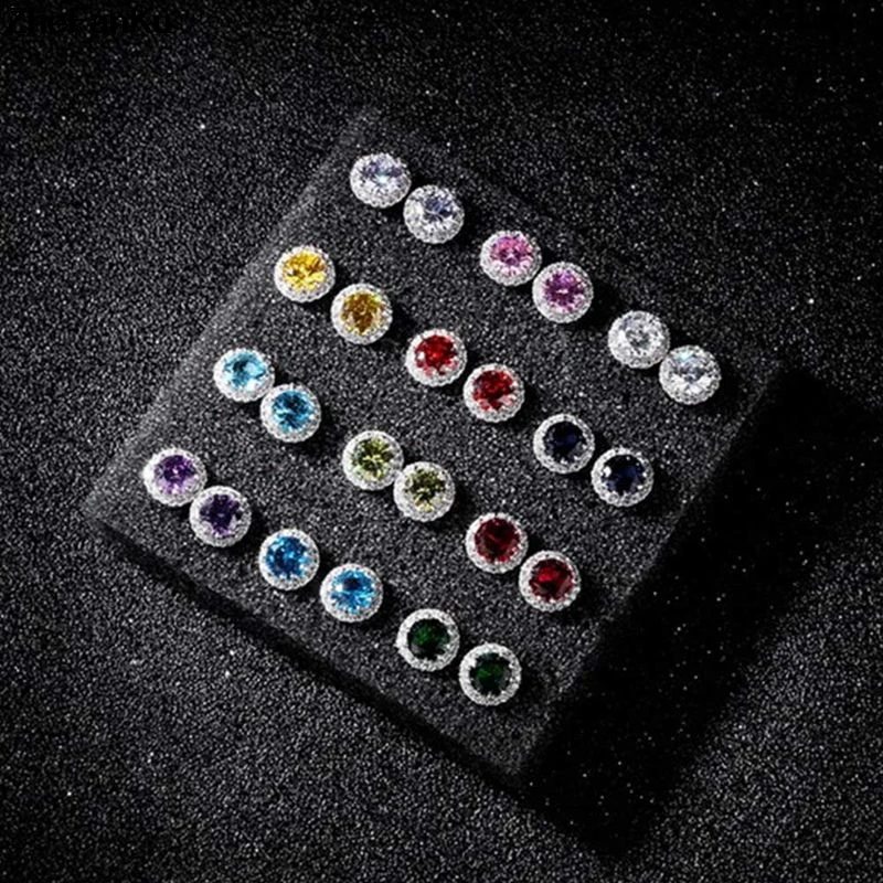 

Big Crystal Earring Gem Shining Earring Classic Round Stud Earring Women AAA Cubic Zircon 12 Month Lady Birthday Gift Jewelry