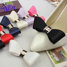 1 pair yellow bowtie fabric shoes clip glass beads shoe accessories with glue B368