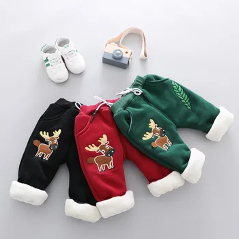

Fashion Children Plus Velvet Pants Baby's Sports Pants Winter Christmas Moose Trousers Thick Warm Outside Clothing