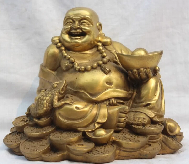 

gem S5839 Chinese Home Decorate Pure Brass Happy Laugh Buddha With Yuanbao Statue D0318
