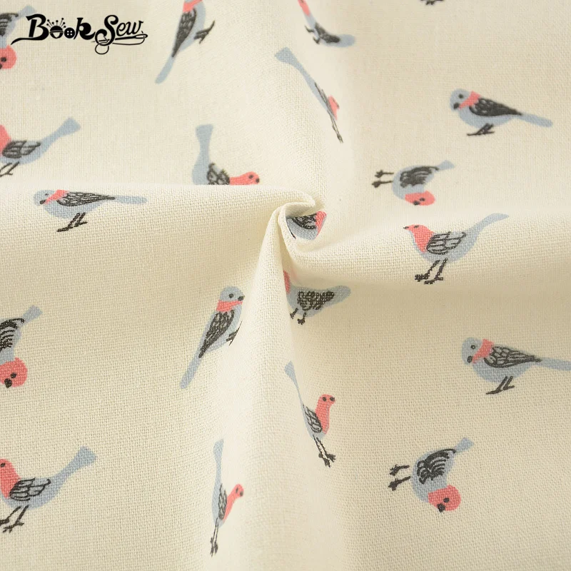 Booksew Printed Bird Design Cotton Linen Fabric Home Sewing Material For Tablecloth Pillow Bag Curtain Cushion Zakka Tissu CM