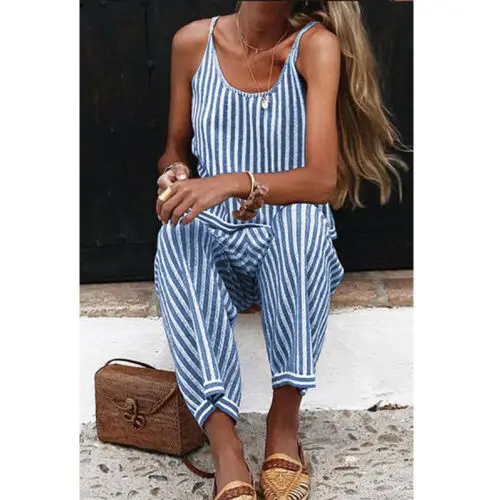 Casual Women Boho Striped Playsuit Jumpsuit Rompers Summer Beach Long Leg Trousers Pant Casual Women Boho Striped Playsuit Jumpsuit Rompers Summer Beach Long Leg Trousers Pant