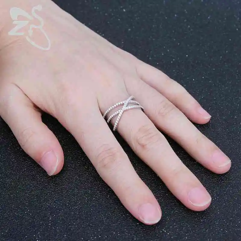 ZS 925 пробы Серебряные кольца Переплетенных Кольца для Для женщин Свадебный комплект AAA кубический циркон Anillo блокированы кольцо для женщины ювелирные изделия