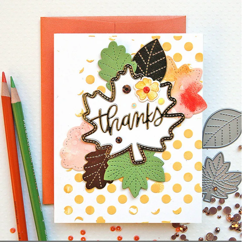 

Maple leaf Hollow thanks Metal Cutting Dies Stencils for DIY Scrapbooking Craft Paper Card Decorative Embossing Die Cuts