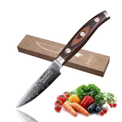 SUNNECKO 3,5 ''сравнивая Ножи японский VG10 Дамаск Сталь Кухня ножей острое лезвие Pakka деревянной ручкой резак фруктов шеф-повара ножи