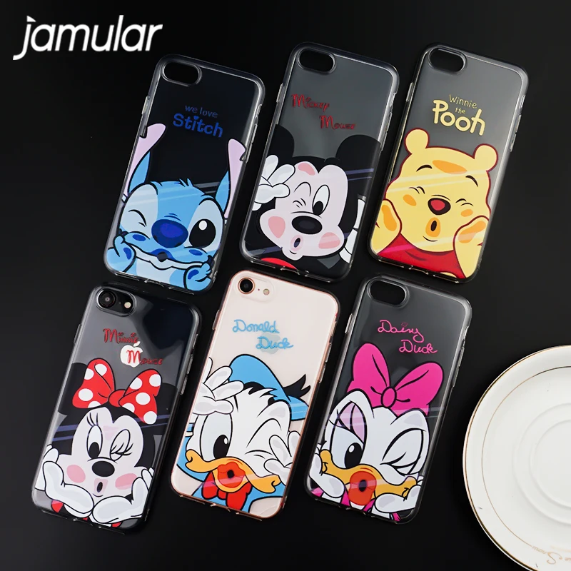 

JAMULAR Cartoon Mickey Daisy Donald Duck Covers For iphone 6s XR XS MAX Clear Soft TPU Case For iphone X 6 7 8 Plus Stitch Shell