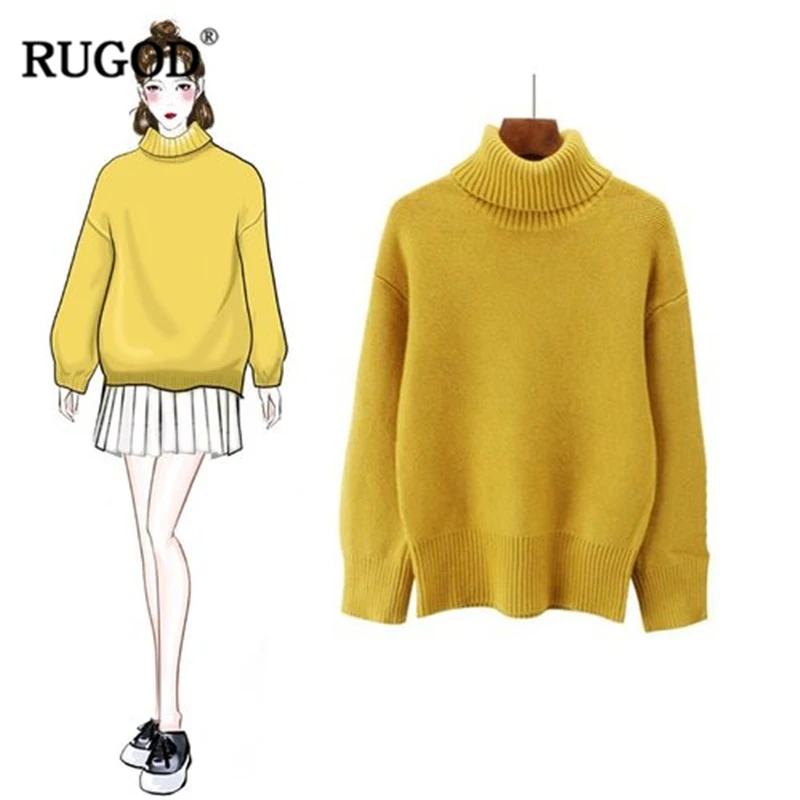 

RUGOD Multi Color Turtleneck Sweater Women 2018 Autumn Winter Pattern Design Warm Pullover Female Knitted Sweater Sueter Mujer