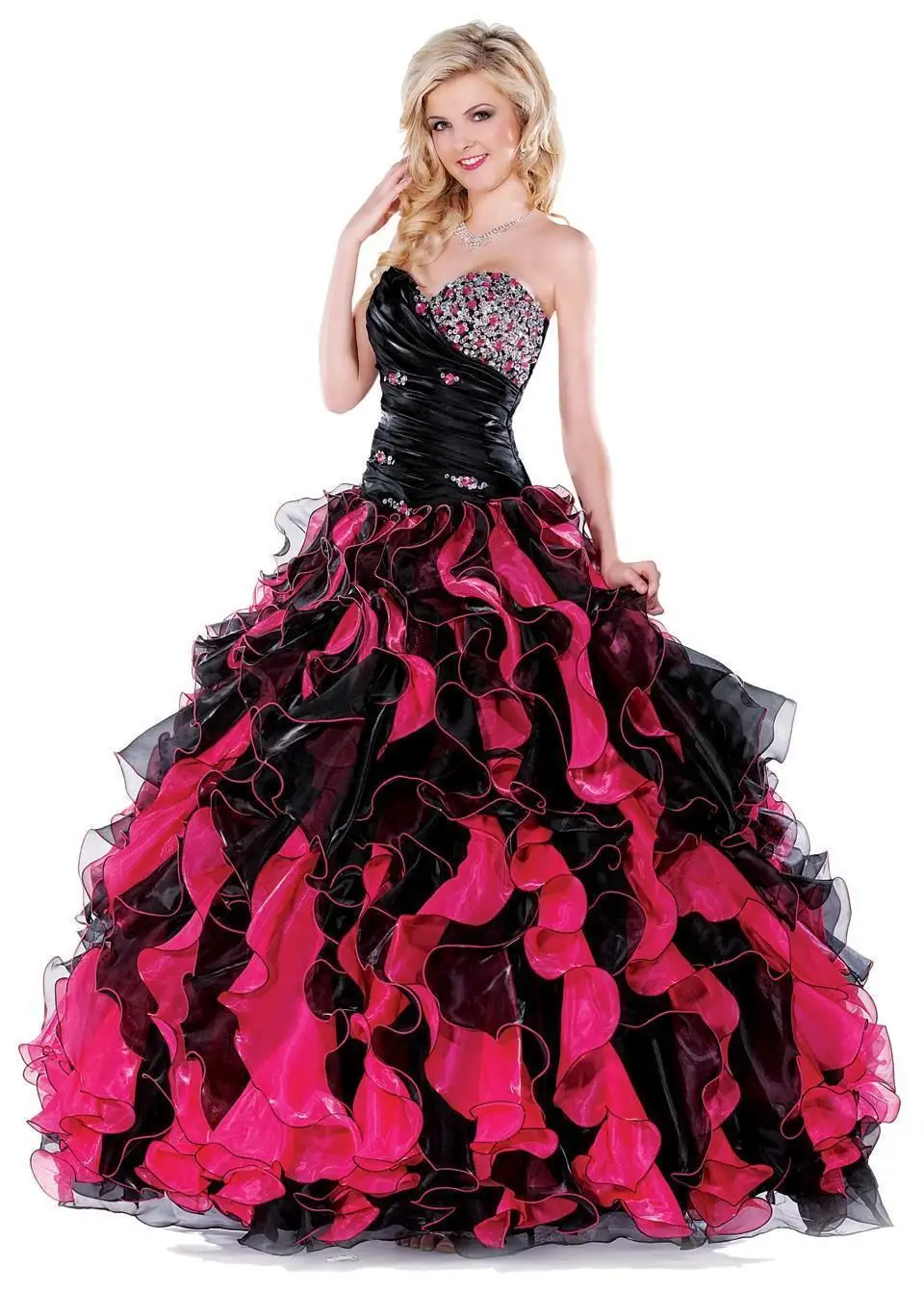 vestido de 15 anos preto e rosa