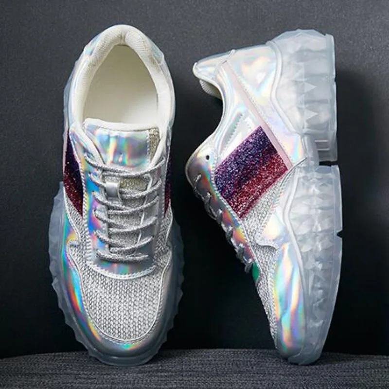 

Spring Women Flat Platforms Round Toe Casual Shoes Woman Pu Sequins Leather Thick Sole Sneakers Ladies Creepers Zapatos Mujer