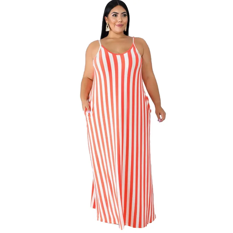 5XL 4XL Большие размеры летнее пляжное длинное платье Большие размеры платье цветные полосатые платья плюс размер 3XL Женская одежда пояс Vestidos