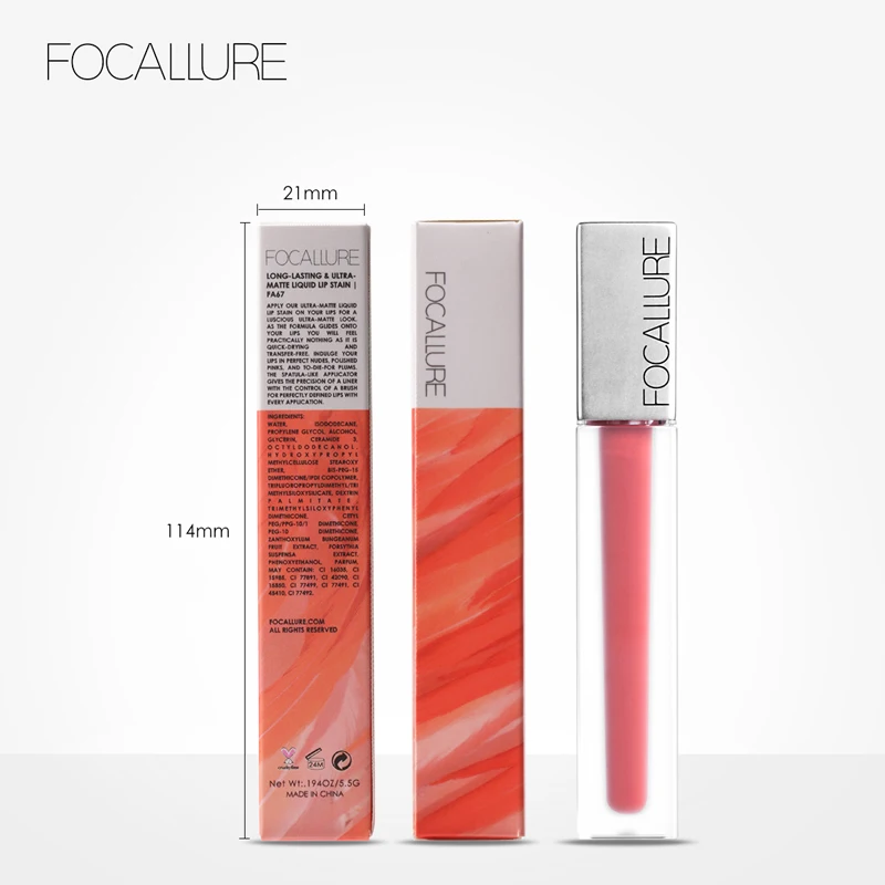 Жидкая помада focallure matte стойкая водостойкая красный пигмент тинт для губ макияж
