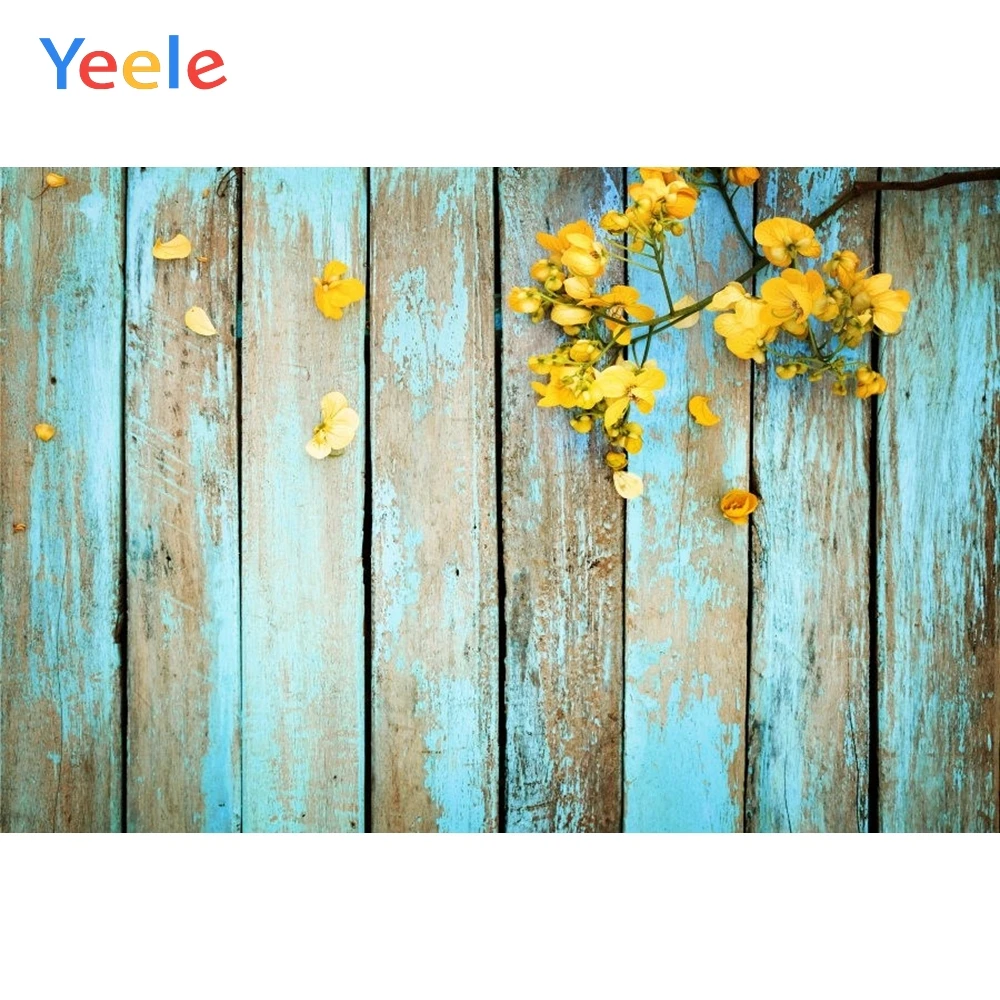 

Yeele Grunge Faded Wooden Board Planks Withering Yellow Flowers Photography Backgrounds Photographic Backdrops For Photo Studio