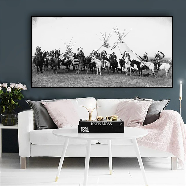 Carteles de pintura de caballo indio nativo en blanco y negro, impresiones en lienzo, arte escandinavo, cuadro de pared para sala de estar Carteles de pintura de caballo indio nativo en blanco y negro, impresiones en lienzo, arte escandinavo, cuadro de pared para sala de estar