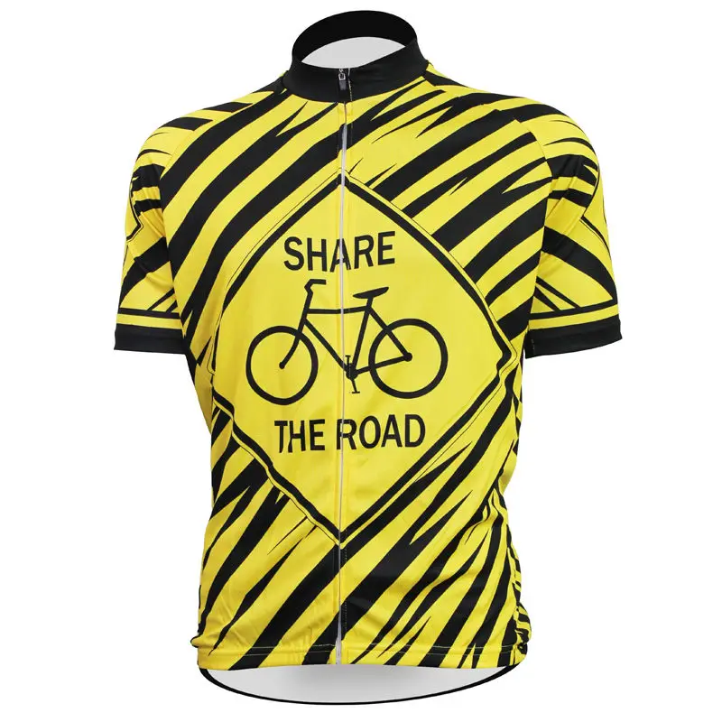 

Alien SportsWear SHARE THE ROAD Pattern Men Short Sleeve Bike Clothes Summer Striped Yellow Cycling Jersey Size XS-5XL