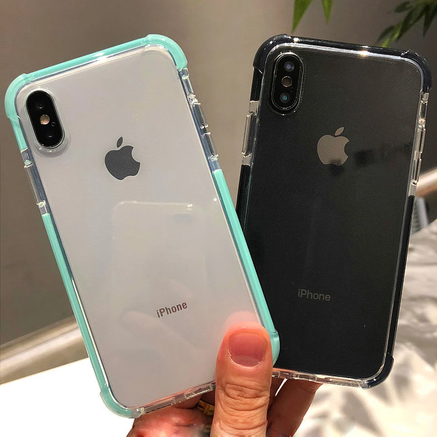 

For iphone XR XS MAX X 7 8 Plus 6S 6 plus case cover Fashion Anti-knock Shockproof Transparent soft TPU+PC hard Protective shell