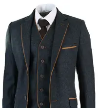 Latest Coat Pant Designs Grey Trim Tweed Men Suit Slim Fit 3 Piece Tuxedo Custom wedding