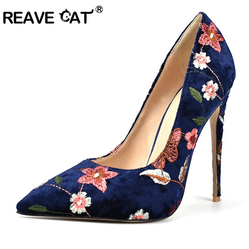 

REAVE CAT HOT Women shoes Pointed toe Pumps Dress high heels Boat shoes Wedding shoes Zapatos mujer Flower OL Spring Sexy A1580