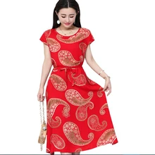 S-6XL 2019 new women style Loose clothes Comfortable Cotton Print Round Neck Short Sleeve Plus Size 6XL Beach long Dress S-6XL 2019 new women style Loose clothes Comfortable Cotton Print Round Neck Short Sleeve Plus Size 6XL Beach long Dress