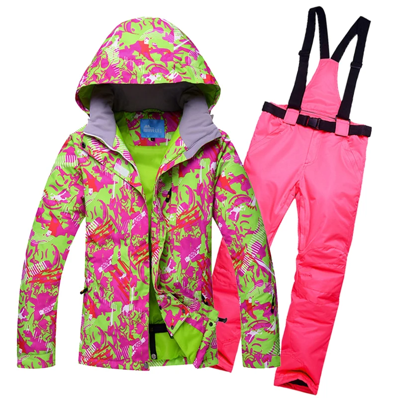 Для женщин холодной защитный изделия Лыжный Спорт куртки и брюки для катания на сноуборде комплекты толстые теплые Водонепроницаемый ветрозащитный зимний женский лыжный костюм