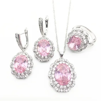 

Pink Cubic Zirconia White Zircon 925 Sterling Silver Jewelry Sets For Women Wedding Earrings/Pendant/Necklace/Ring