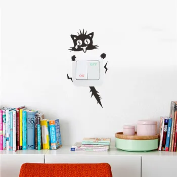 Funny Electric Shock Cat Wall Sticker Switch Kitchen Decals Glass Stickers Decal Home Decoration