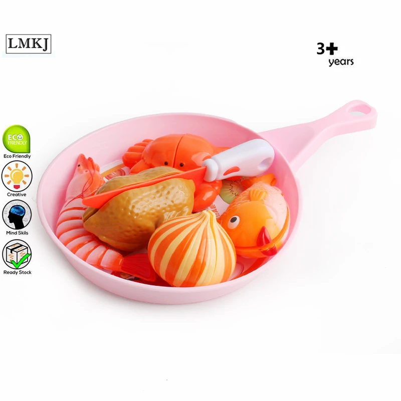 

7pcs DIY Children Kitchen Pretend Play Seafood Cutting Kids Toys Plastic Pan Food Cut Crab Fish Shrimp Set Toy For Children Gift
