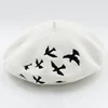 Winter hats for women Berets Knitted wool beret mujer Embroidered Swallows Pattern Berets Hats Baret Warm Caps Boina Feminina 6