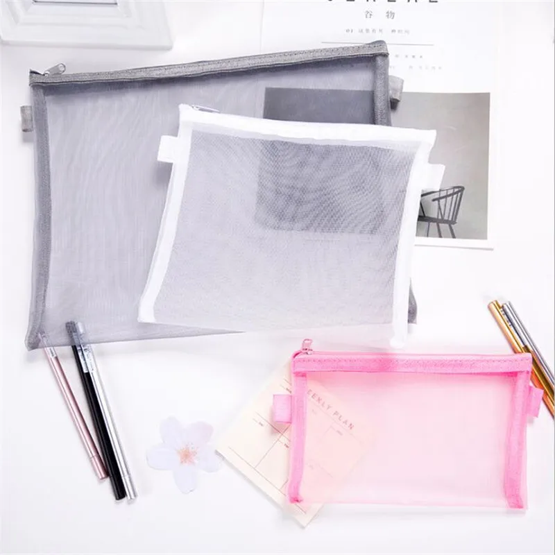 A5 Durable Nylon Mesh Document Bags Student Pencil Case Simple Zipper