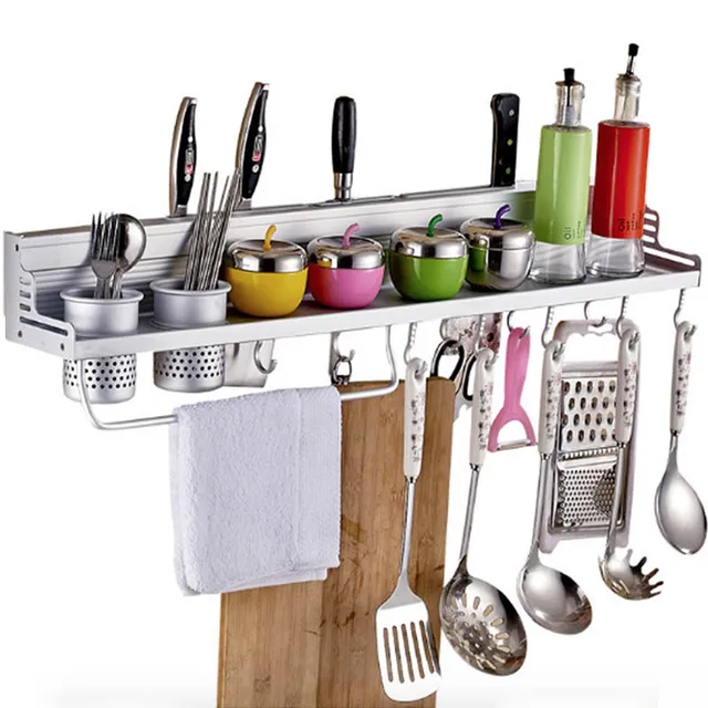 Aluminum Kitchen Rack Shelf Rack, Cooking Utensil Tools Hook Rack, kitchen Holder Storage 40cm