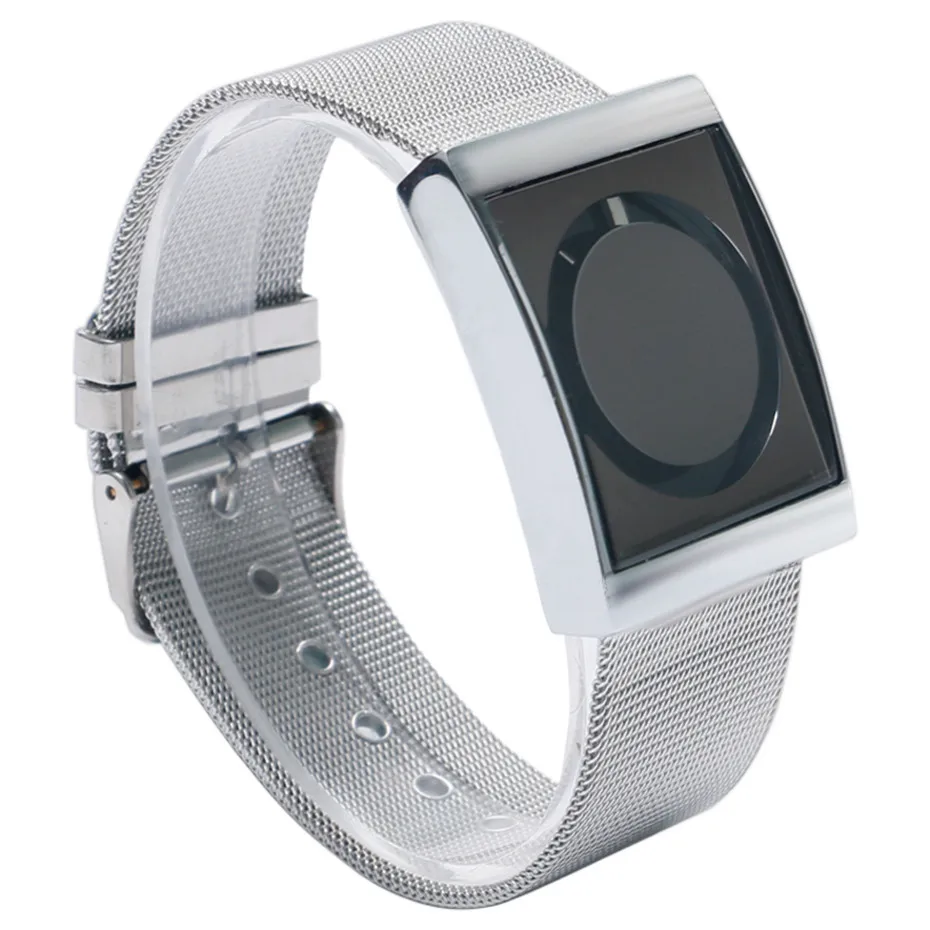 YISUYA Creative Simple Wrist Watch Men Quartz Watch Male Boy Turntable Rectangle Dial Sport Watches Silver Stainless Steel Mesh Band Hour Clock (3)