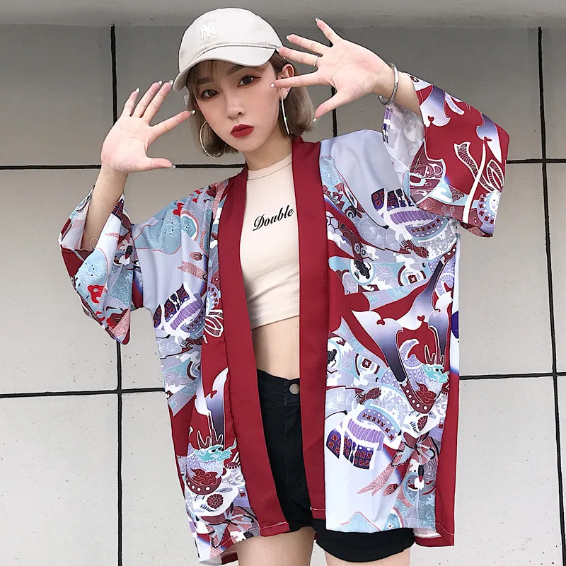 Кимоно кардиган рубашка летние пляжные кимоно для женщин 2019 косплей юката