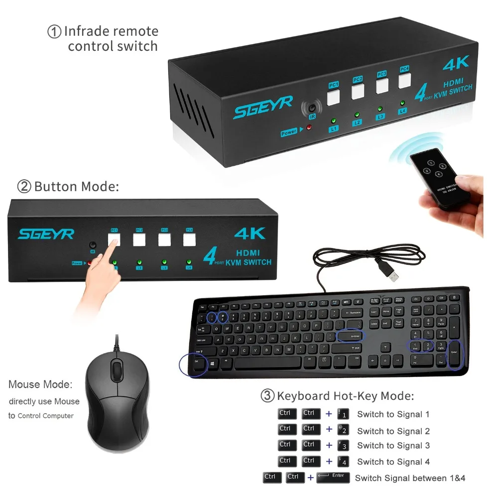 SGEYR 2 Port USB HDMI KVM Switch Switcher for Dual Monitor 4 port HDMI USB KVM Switch support 4Kx2K Keyboard Mouse hdmi switch SGEYR 2 Port USB HDMI KVM Switch Switcher for Dual Monitor 4 port HDMI USB KVM Switch support 4Kx2K Keyboard Mouse hdmi switch