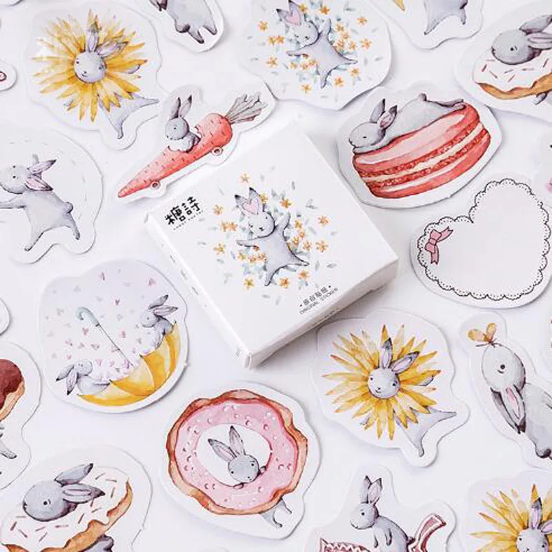 

Hot Sale Cute Rabbit Decoration Paper Sticker DIY Scrapbook Notebook Album Sticker Stationery Kawaii Girl Stickers 45 Pcs/box